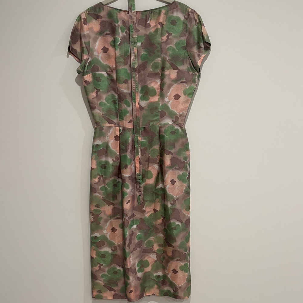 Vintage 1960s Hand-Sewn Dress – Abstract Floral Print – Belted Waist – Midi
